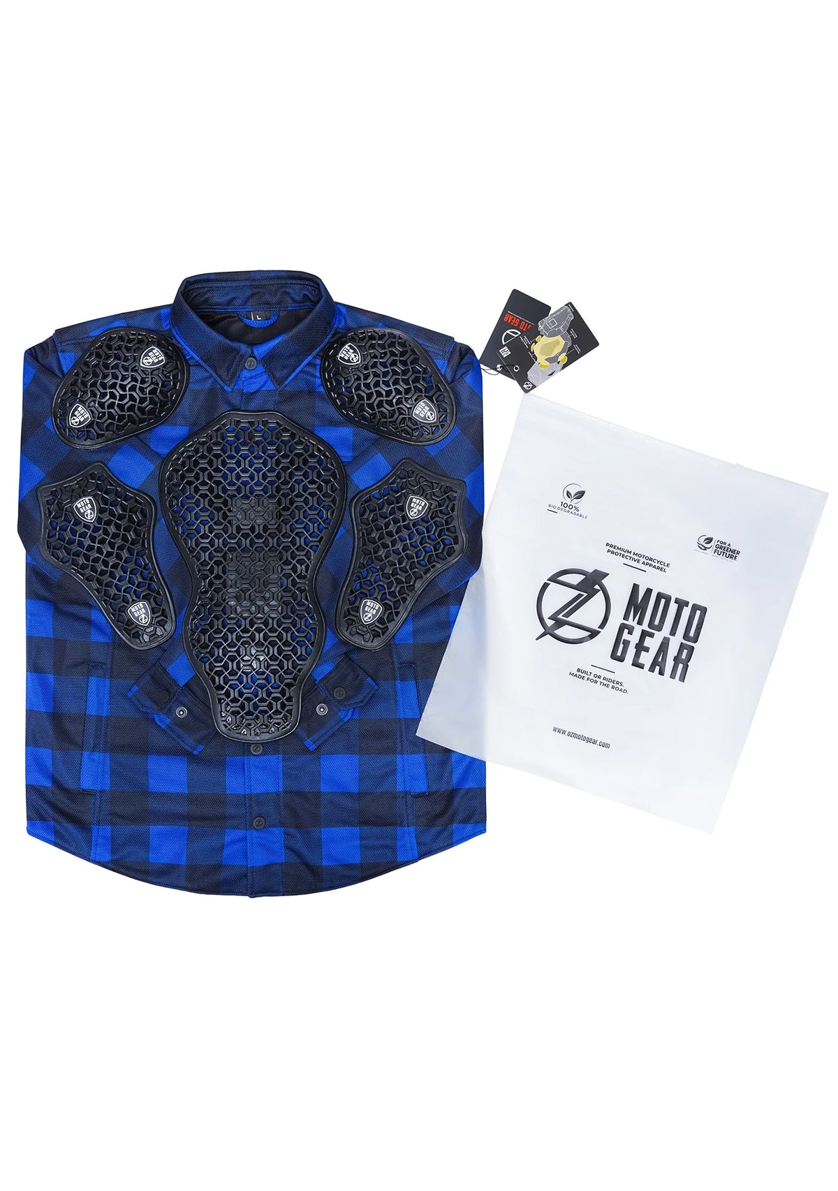 Men's Drifter Mesh Shirt Blue Check - Level 2 Protected - OZ MOTOGEAR