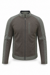 Men's Mesh Canvas Biker Jacket CE AA Dark Brown with Grey Accents - OZ MOTOGEAR