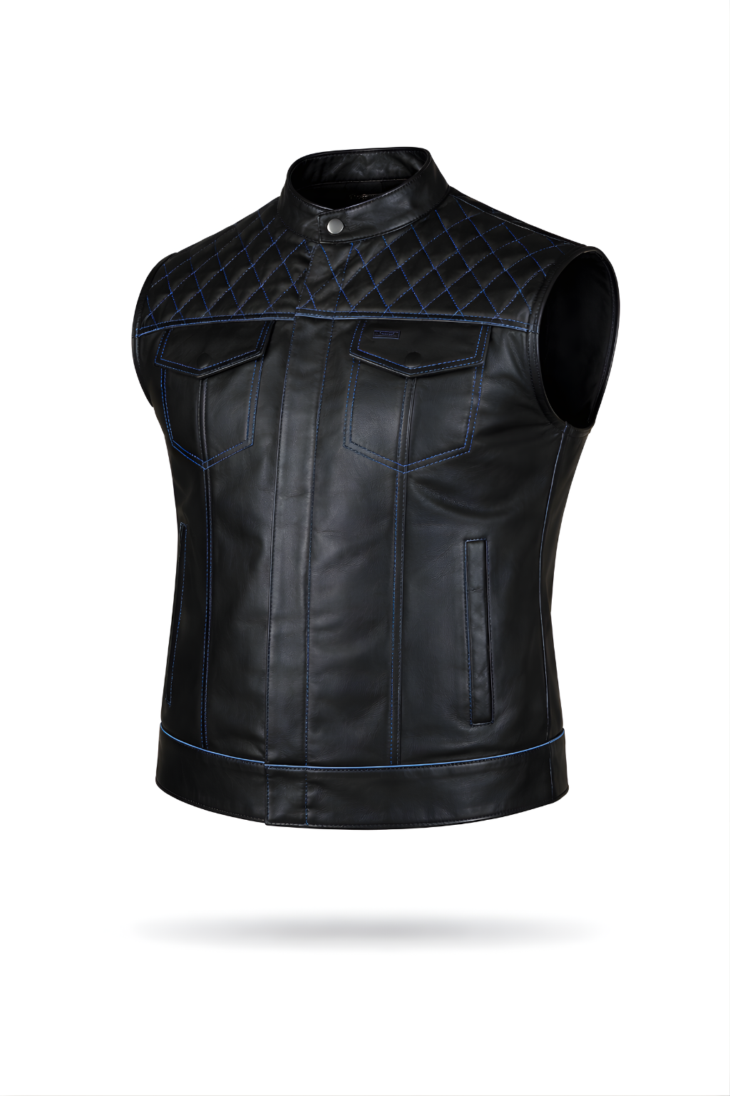 Men's Motorbike Leather Vest Quilted Blue - OZ MOTOGEAR