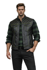 Men's Motorbike Vest Black & Green - OZ MOTOGEAR