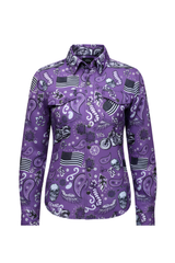 Ladies Summer Mesh Shirt Paisley Rebel Purple - Level 2 Protection - OZ MOTOGEAR