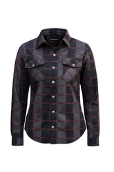Ladies Summer Mesh Shirt Dark Grey & Red Plaid - Level 2 Protection - OZ MOTOGEAR
