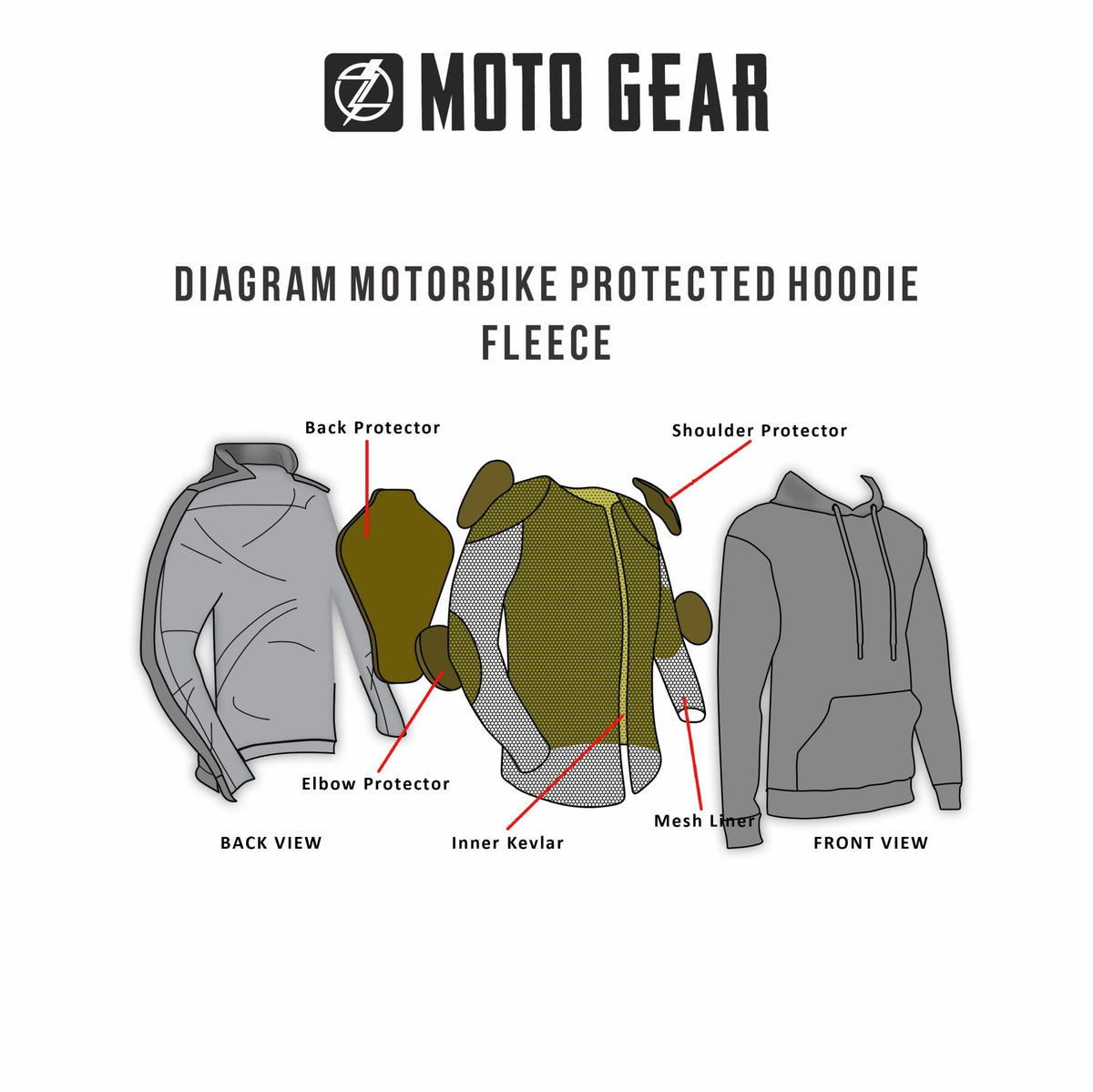 BlackThorne Men's Protective Hoodie - CE AA Certified Light Grey - OZ MOTOGEAR - OZ MOTOGEAR