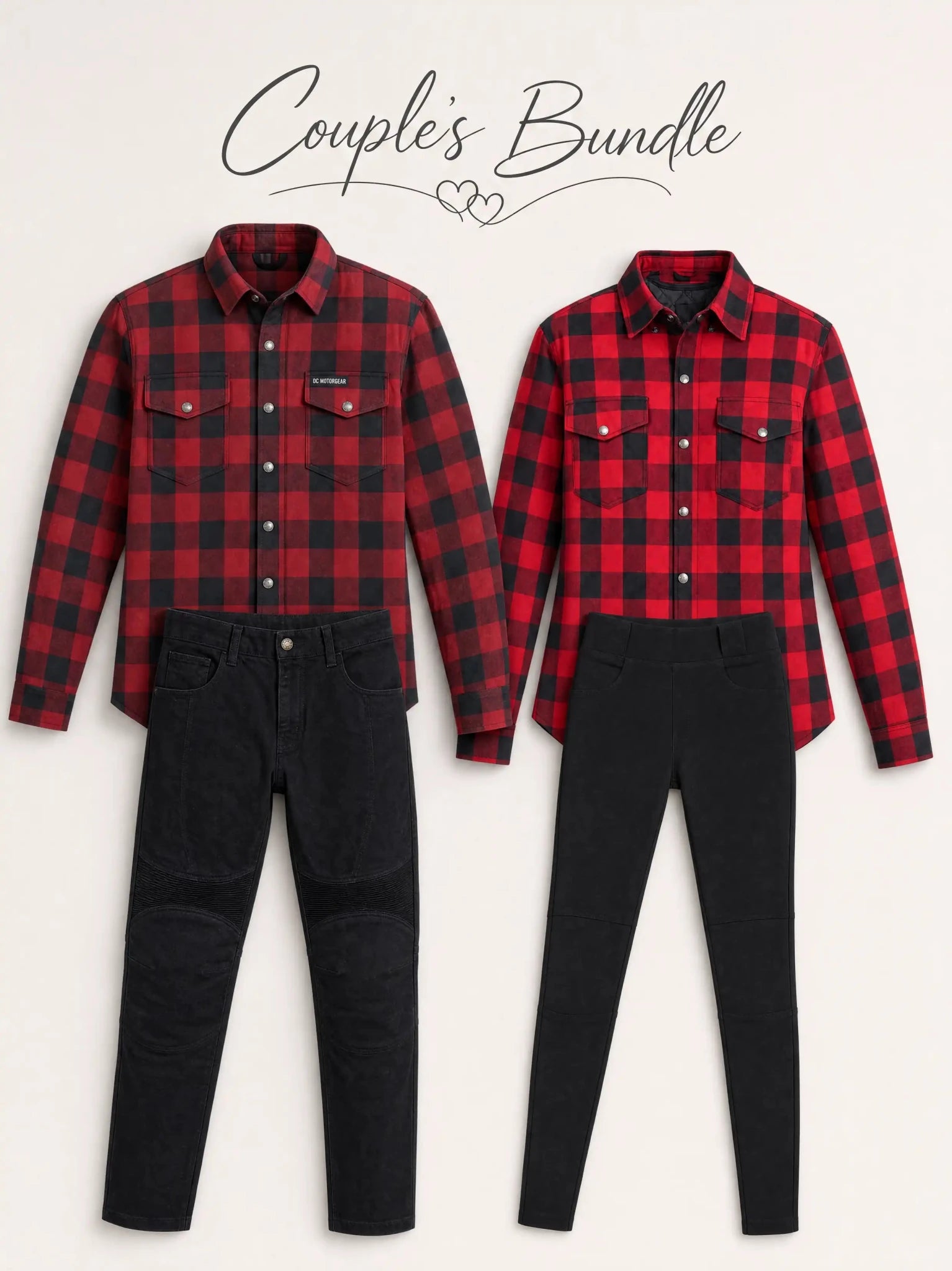 Couple`s Love Bundle – Men & Ladies Flannel Shirt, Moto Pant| OZ Motogear - Oz Motogear