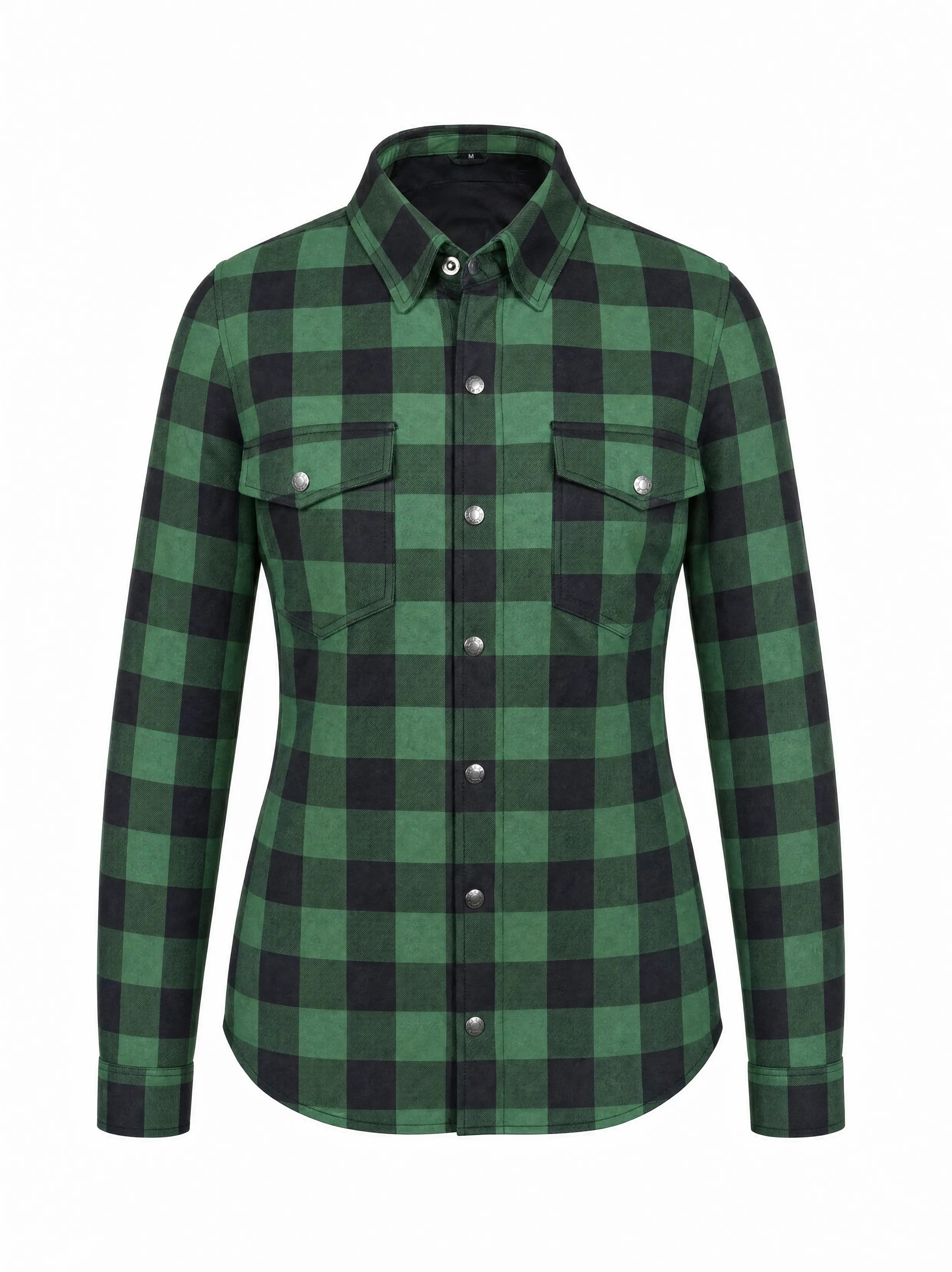 Ladies Motorcycle Flannel Shirt CE AA Certified Green & Black - OZ MOTOGEAR