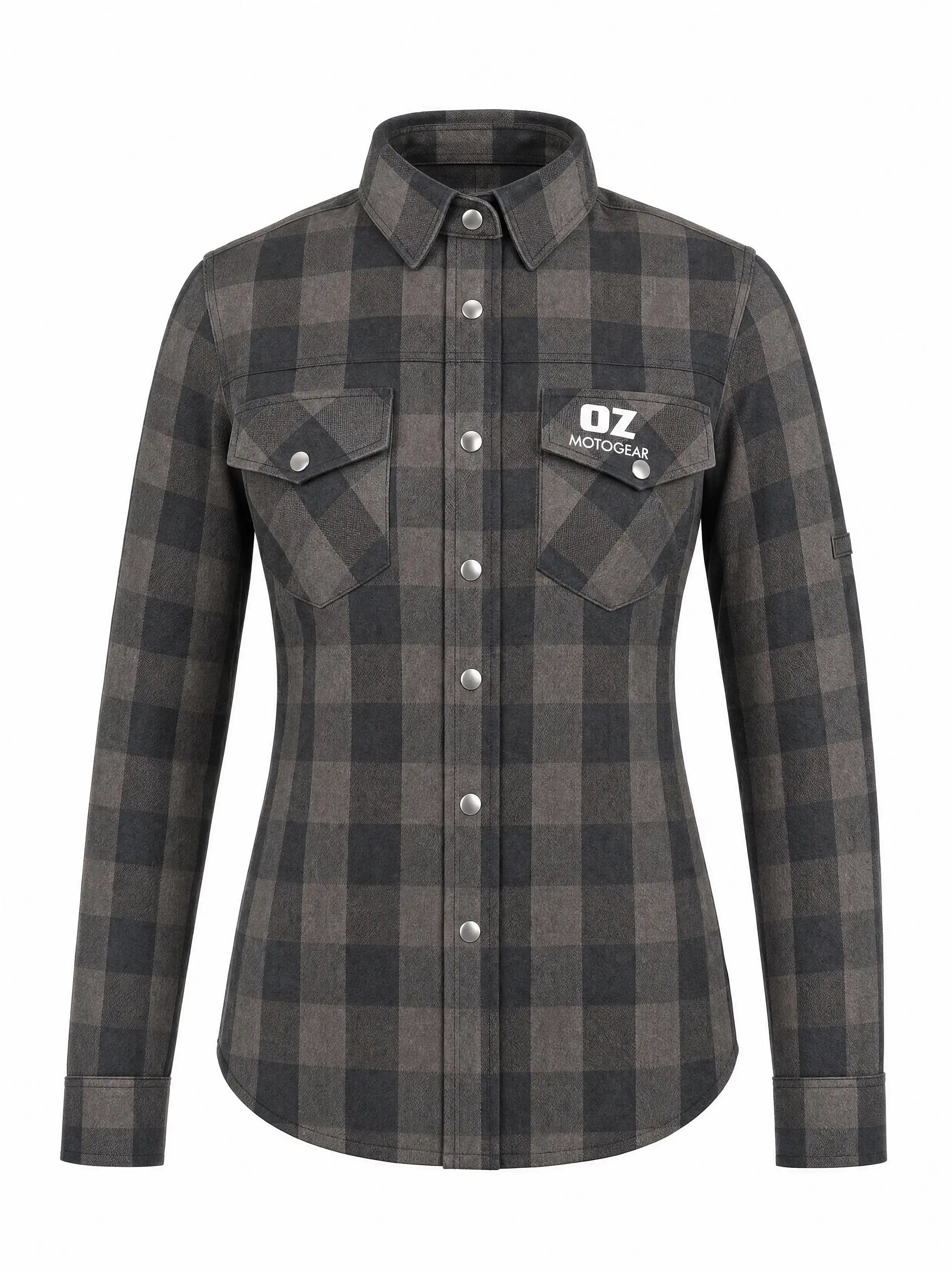 Ladies Motorcycle Flannel Shirt CE AA Certified Step-Up Black & Grey - OZ MOTOGEAR