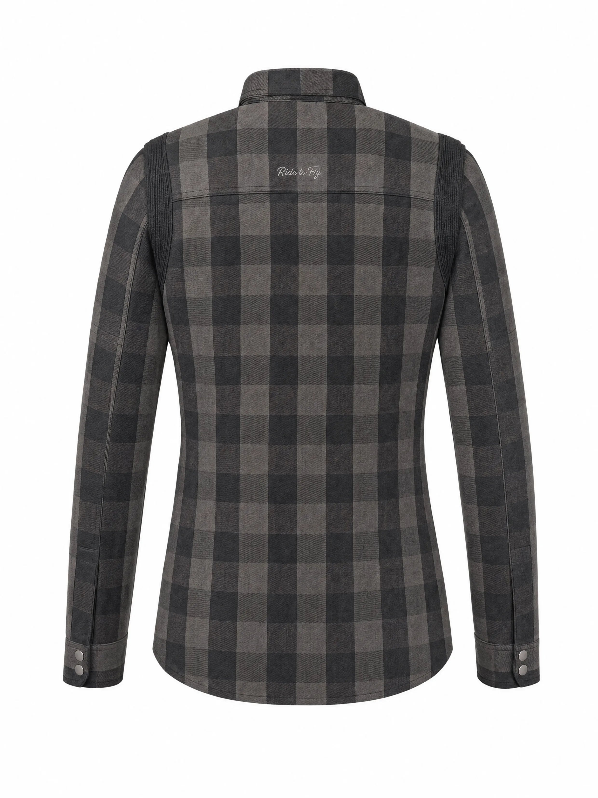 Ladies Motorcycle Flannel Shirt CE AA Certified Step-Up Black & Grey - OZ MOTOGEAR