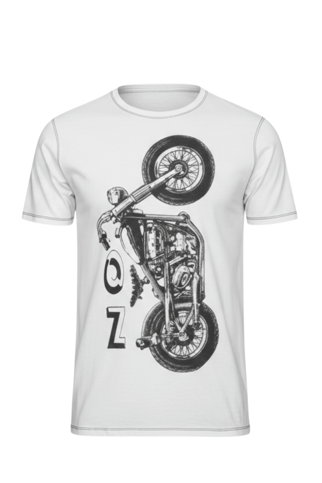 Men's Casual Biker T-Shirt White - OZ MOTOGEAR - Oz Motogear