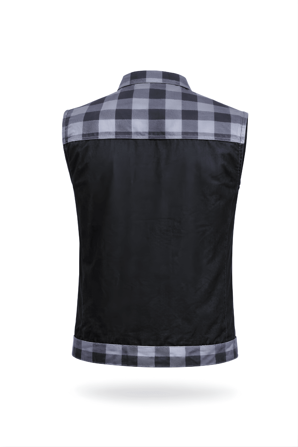 Men's Denim Style Leather Vest Black & Grey Check - OZ MOTOGEAR - Oz Motogear
