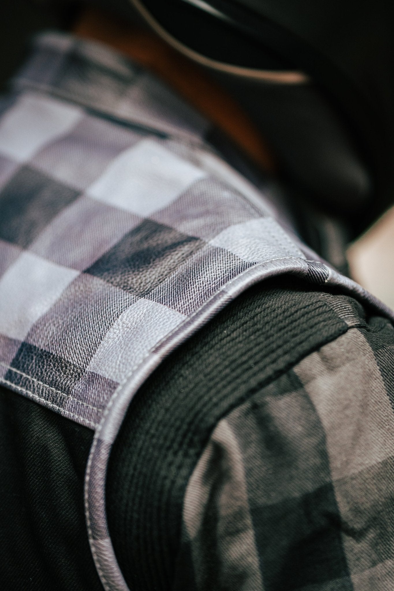 Men's Denim Style Leather Vest Black & Grey Check - OZ MOTOGEAR - Oz Motogear