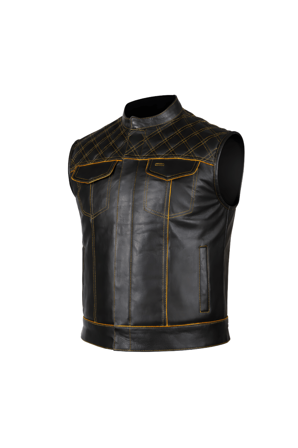 Men's Motorbike Leather Vest Yellow & Black - OZ MOTOGEAR - Oz Motogear