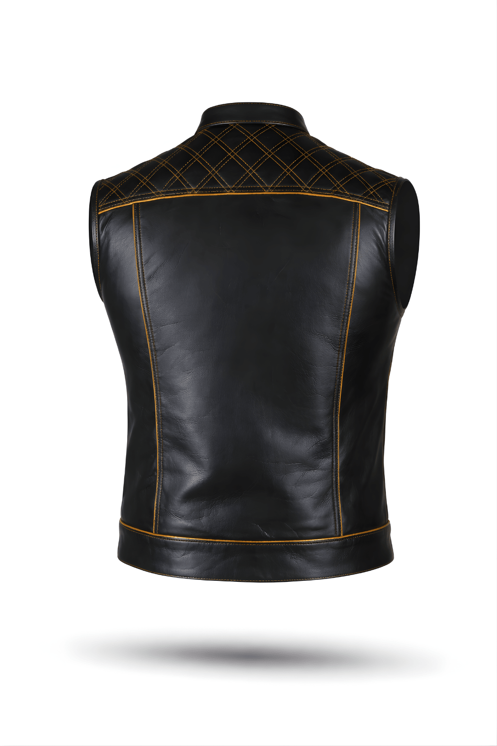 Men's Motorbike Leather Vest Yellow & Black - OZ MOTOGEAR - Oz Motogear
