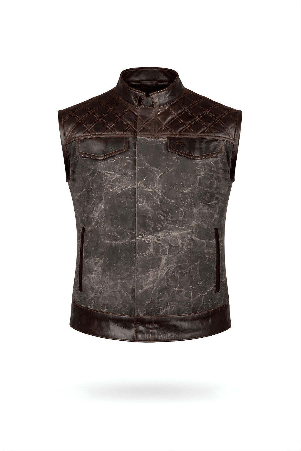 Distressed Leather Biker Vest Vintage Style