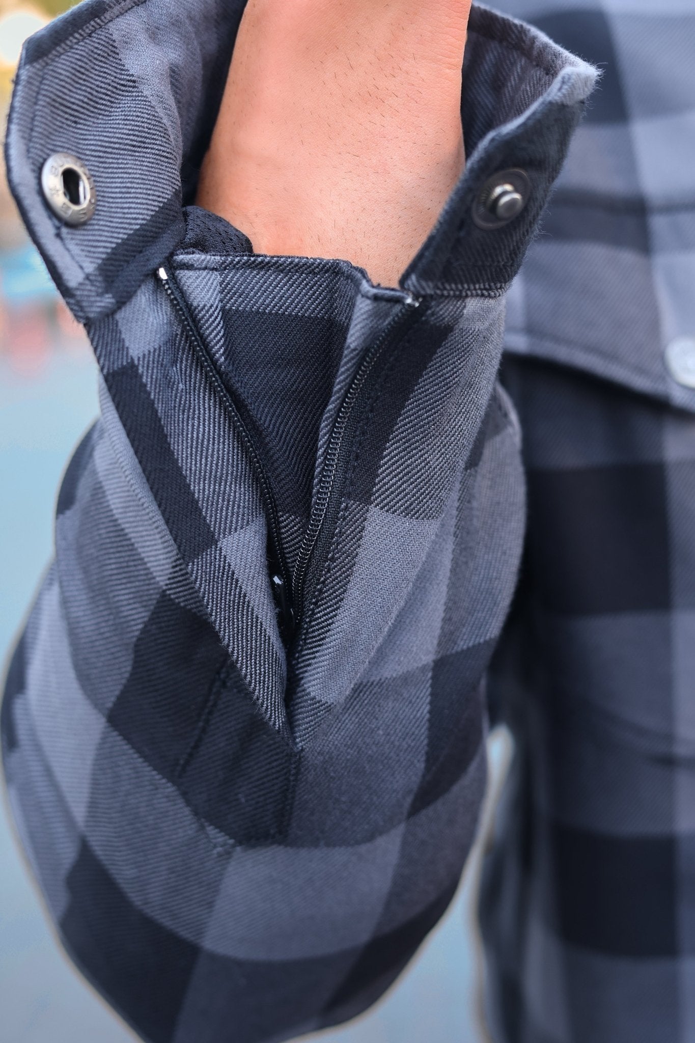 Men's Motorcycle Flannel Shirt CE AAA Certified Grey and Black - OZ MOTOGEAR - Oz Motogear