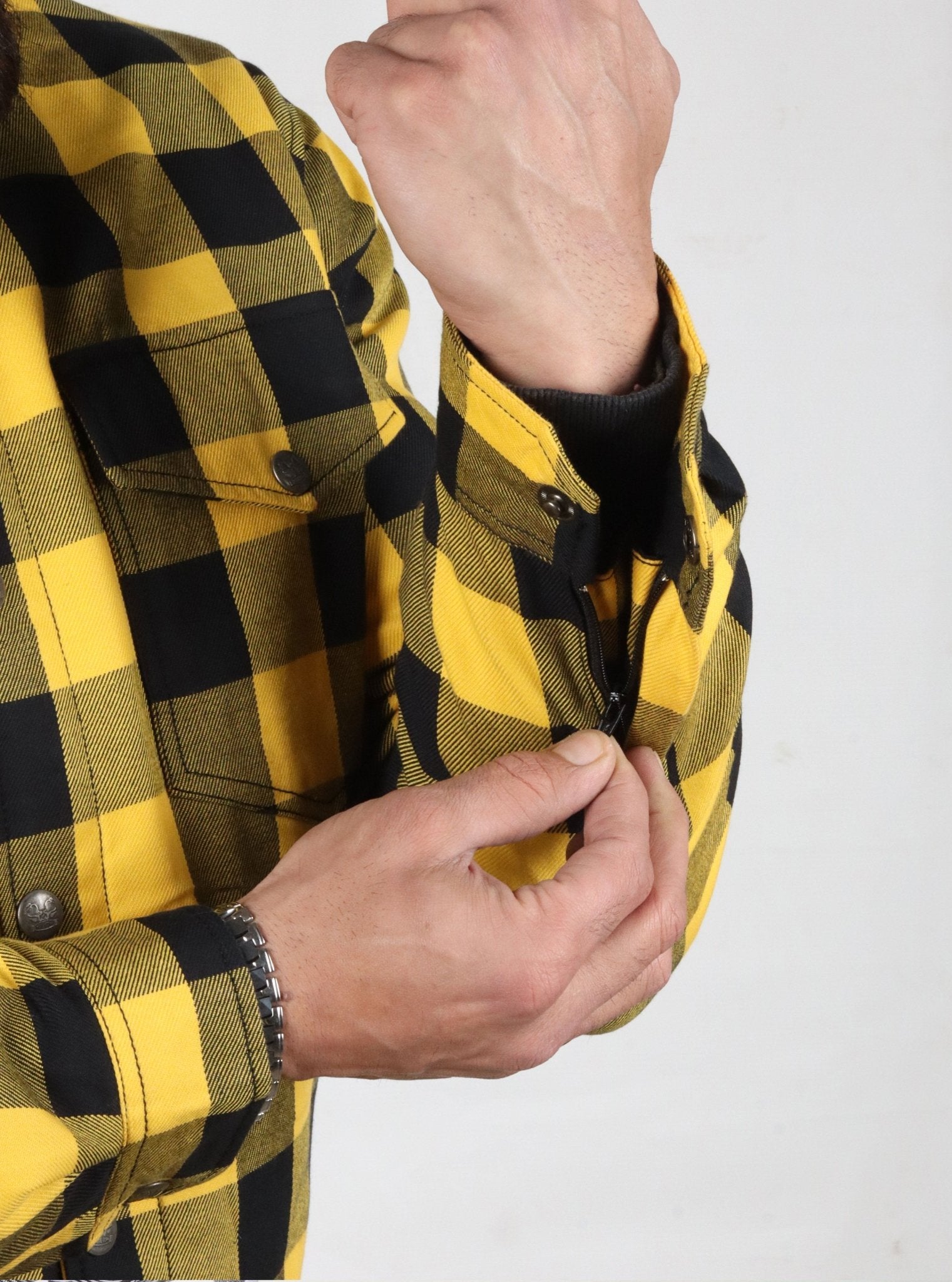 Men's Motorcycle Flannel Shirt CE AAA Certified Yellow & Black - OZ MOTOGEAR - Oz Motogear