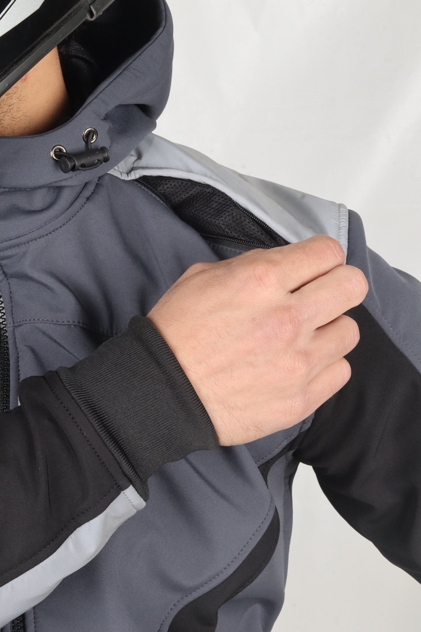 Men's Reflective Softshell Kevlar Armored Motorcycle Hoodie - CE AAA Certified Black & Grey- OZ MOTOGEAR - Oz Motogear