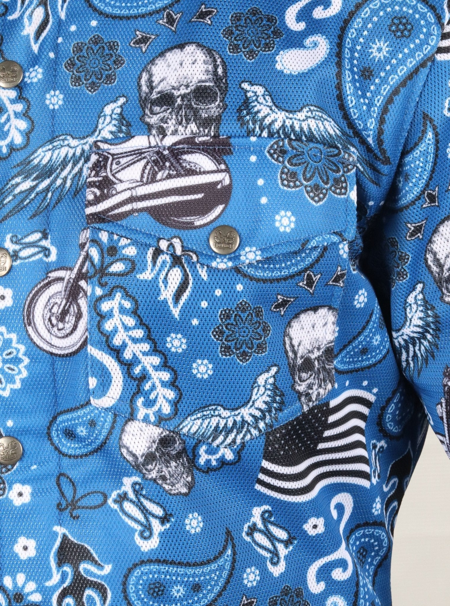 Men`s Summer Motorcycle Mesh Shirt CE AA Skyline Skull Shield - OZ MOTOGEAR - Oz Motogear