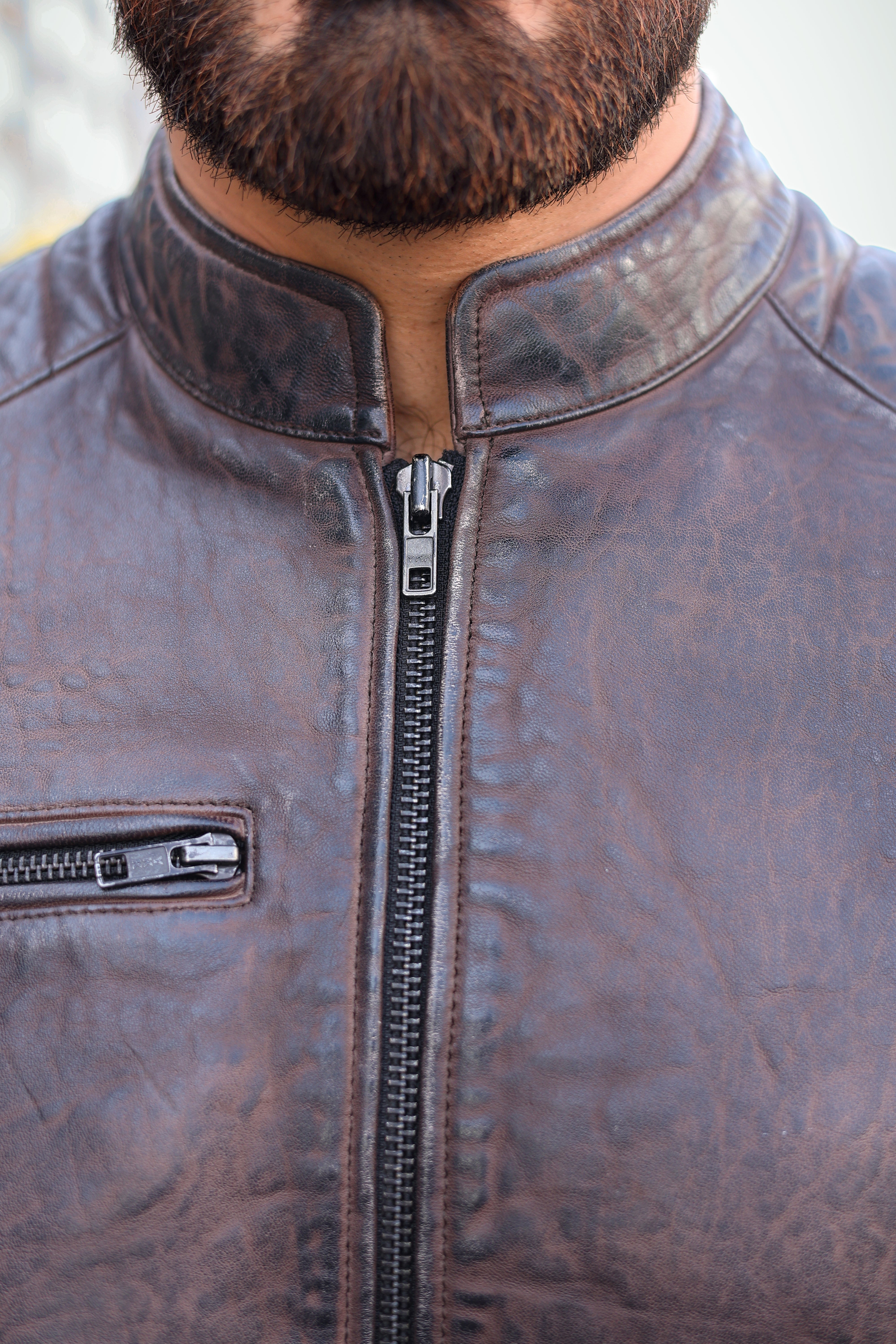 Men’s Leather Motorcycle Jacket Vintage Brown - OZ MOTOGEAR