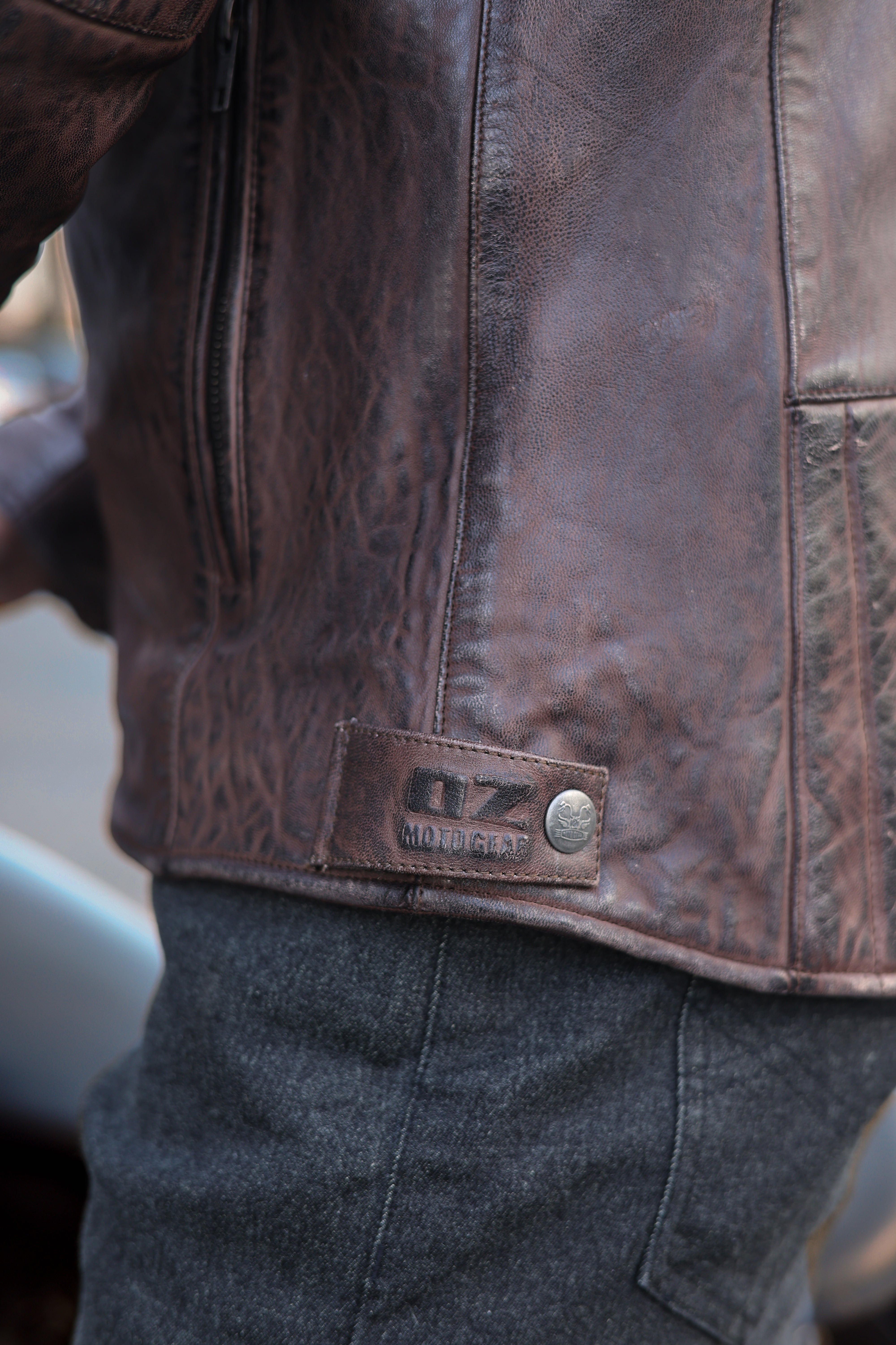 Men’s Leather Motorcycle Jacket Vintage Brown - OZ MOTOGEAR