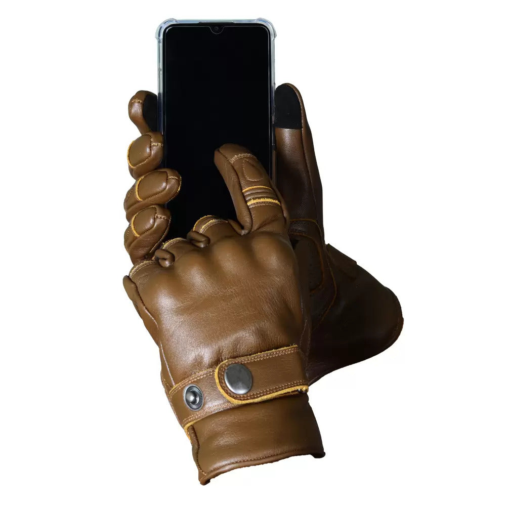 Gloves Leather Brown - OZ MOTOGEAR
