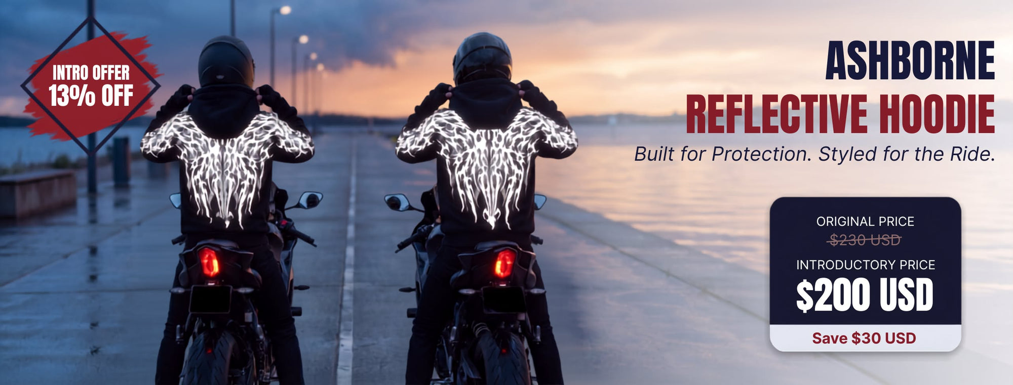 Ashborne Motorcycle Reflective Hoodie BUNDLE - CE AA Certified Black