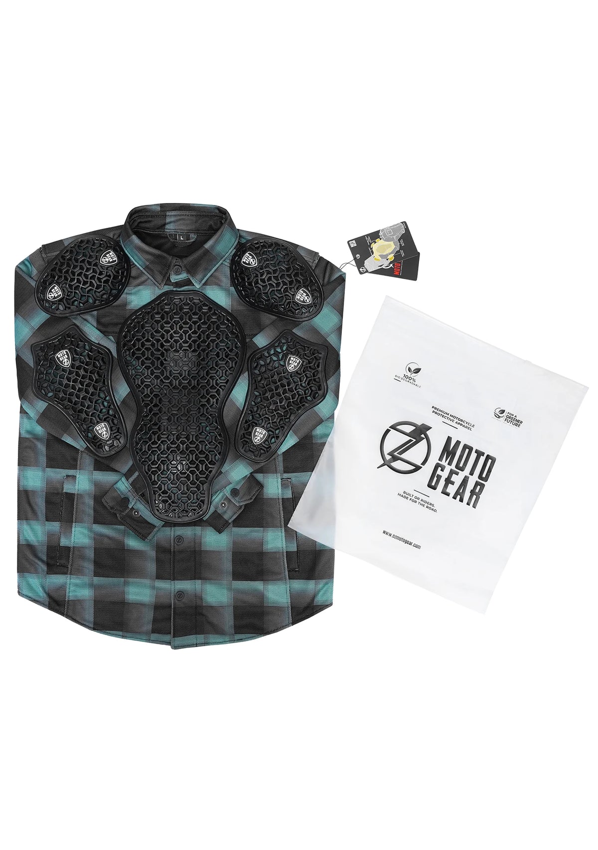 Men's Drifter Mesh Shirt Emrald Check - Level 2 Protected - OZ MOTOGEAR