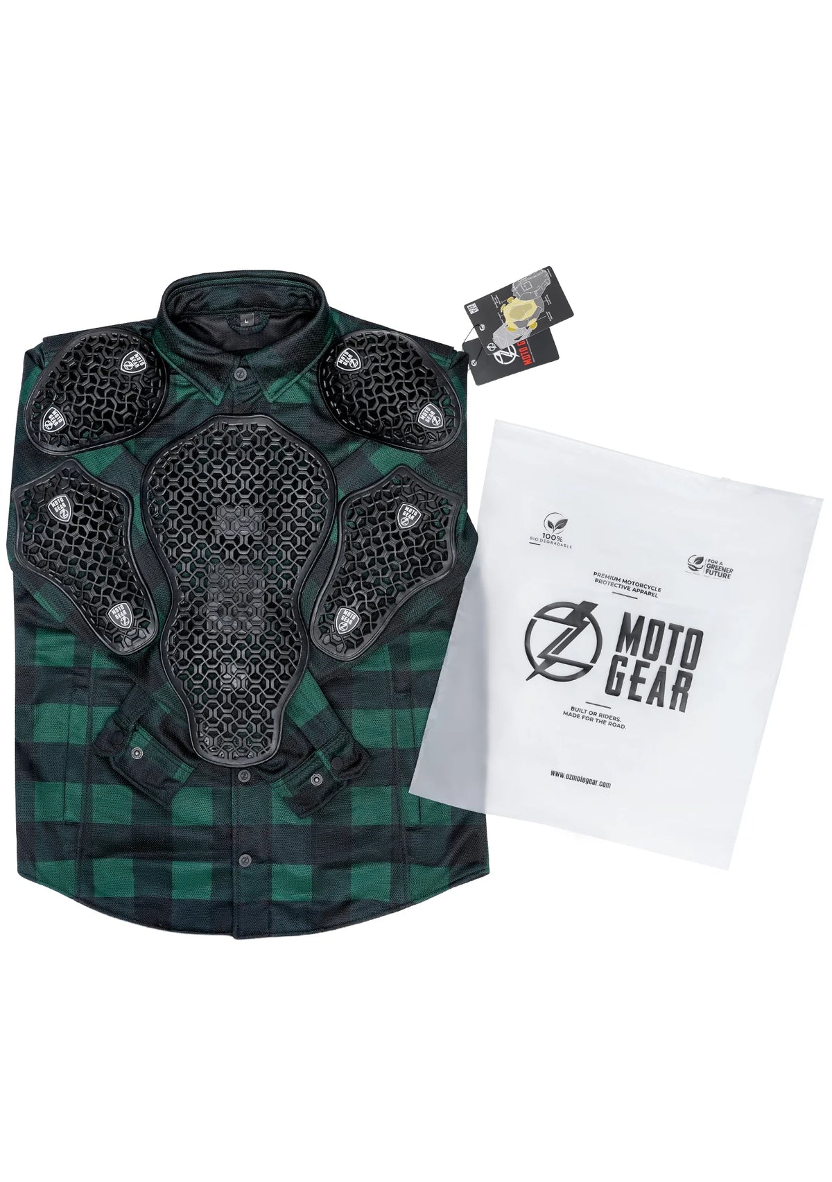 Men's Drifter Mesh Shirt Green Check - Level 2 Protected - OZ MOTOGEAR