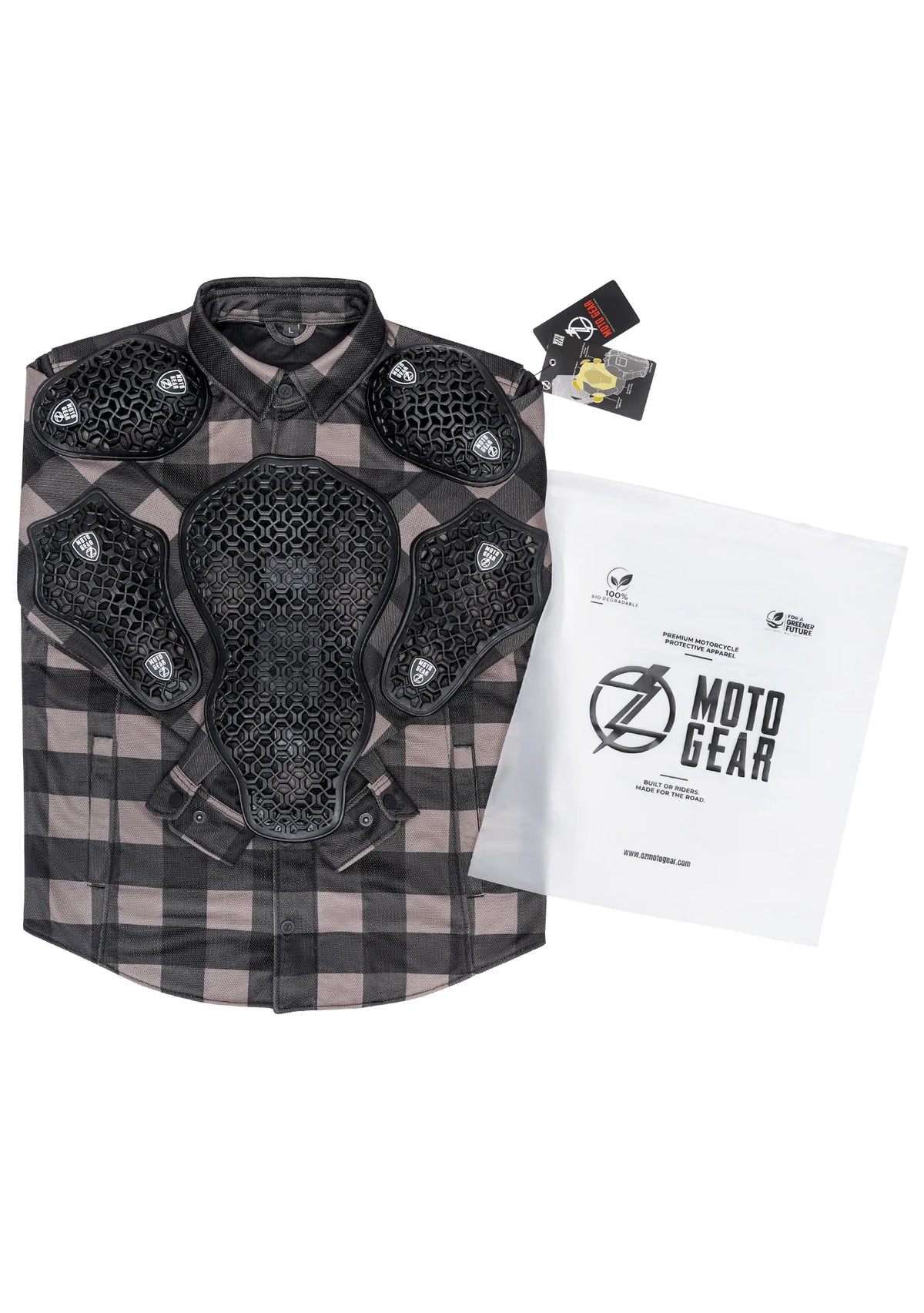 Men's Drifter Mesh Shirt Grey Check - Level 2 Protected - OZ MOTOGEAR
