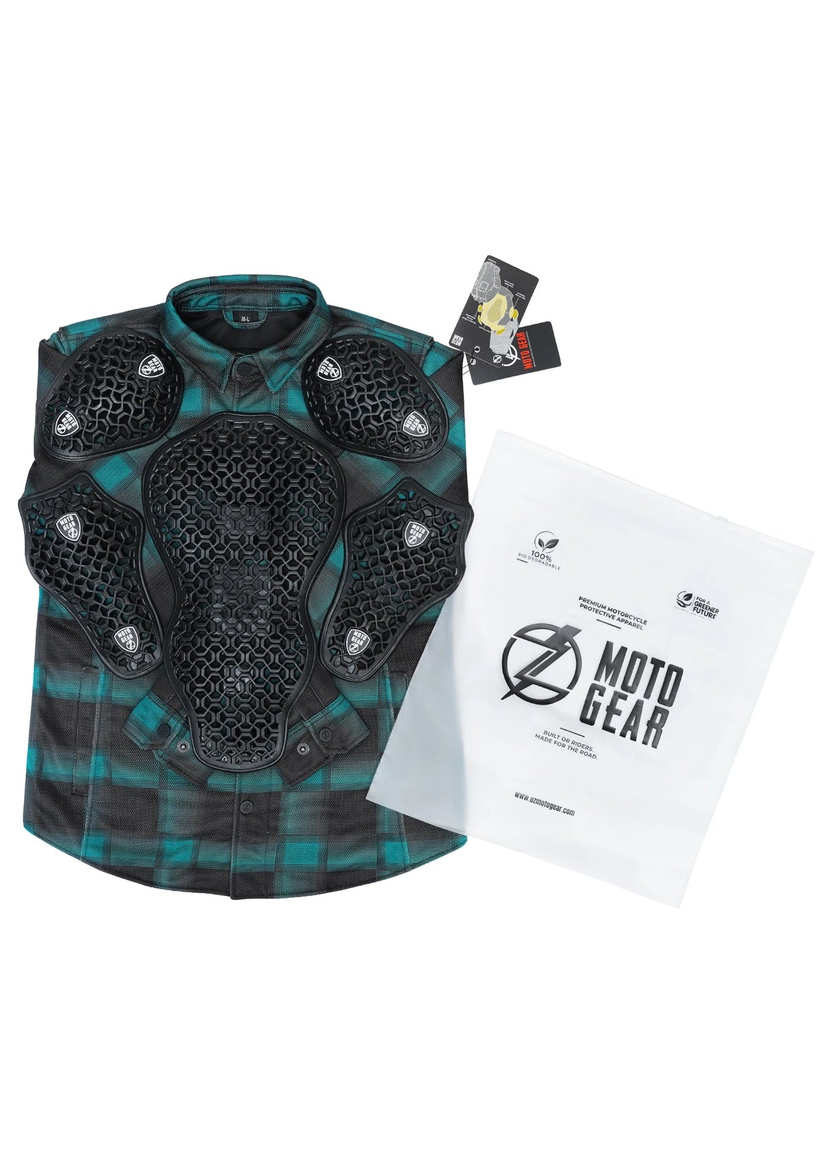 Ladies Drifter Mesh Shirt Emrald Check - Level 2 Protected - OZ MOTOGEAR