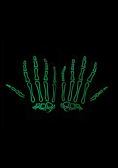 OZ MOTOGEAR Skeleton Bone Print Riding Gloves — Glow-in-the-Dark