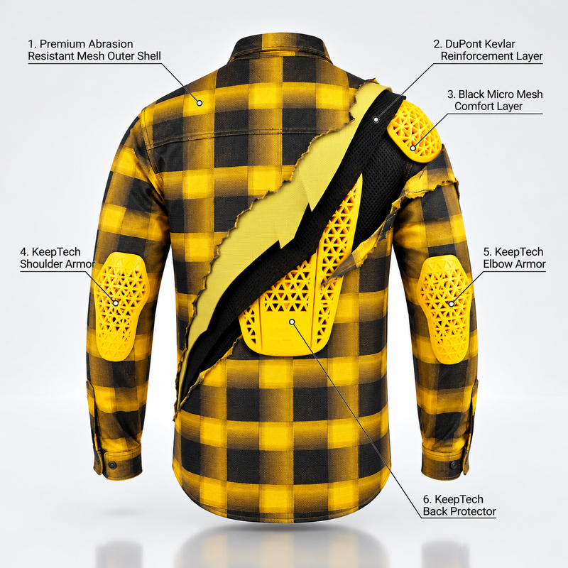 Men's Drifter Mesh Shirt Golden Yellow Check - Level 2 Protected - OZ MOTOGEAR