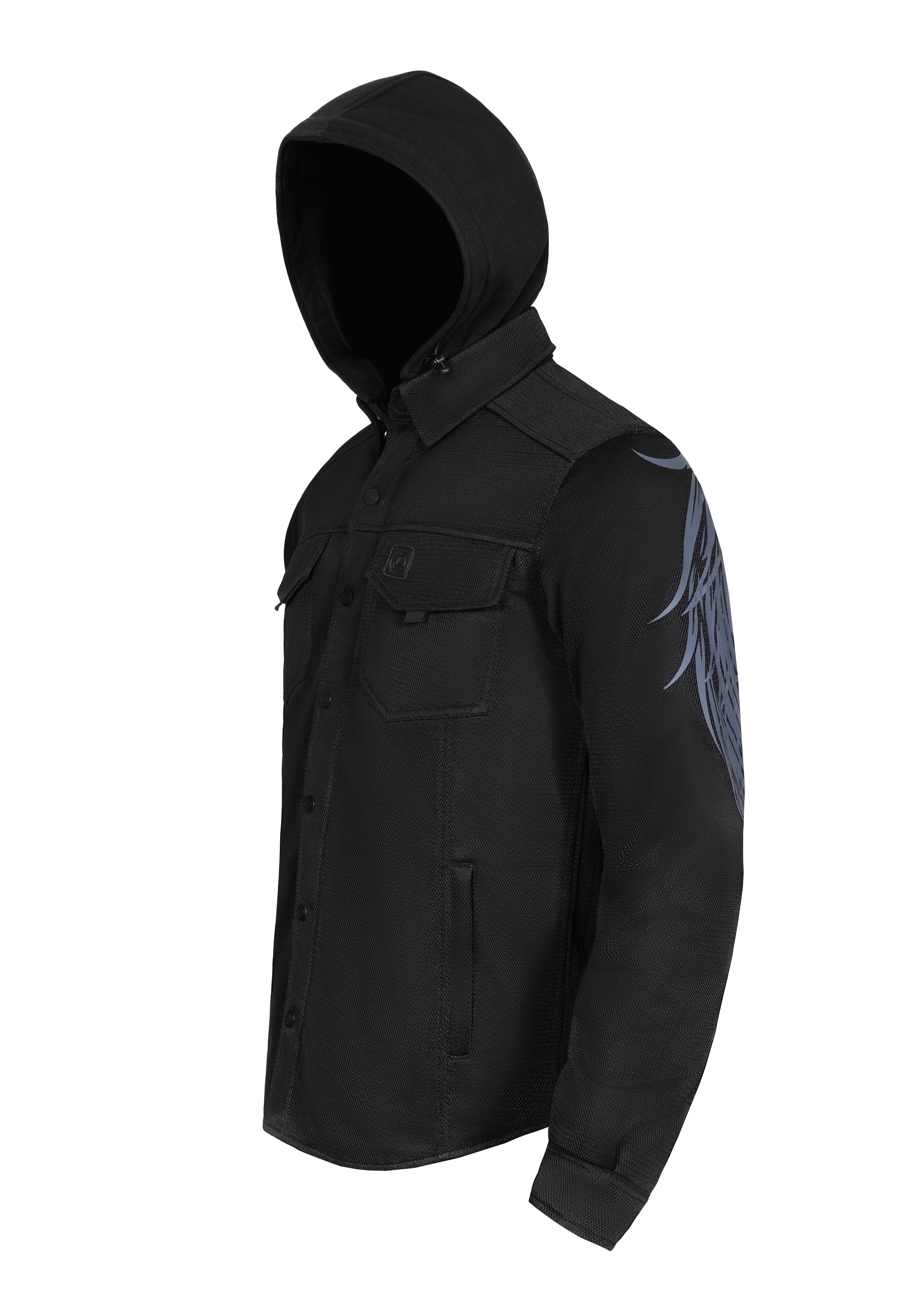 Mens Drifter  Night Hawk reflective hooded Mesh Shirt — Ashborne Series - Level 2 Protected - OZ MOTOGEAR