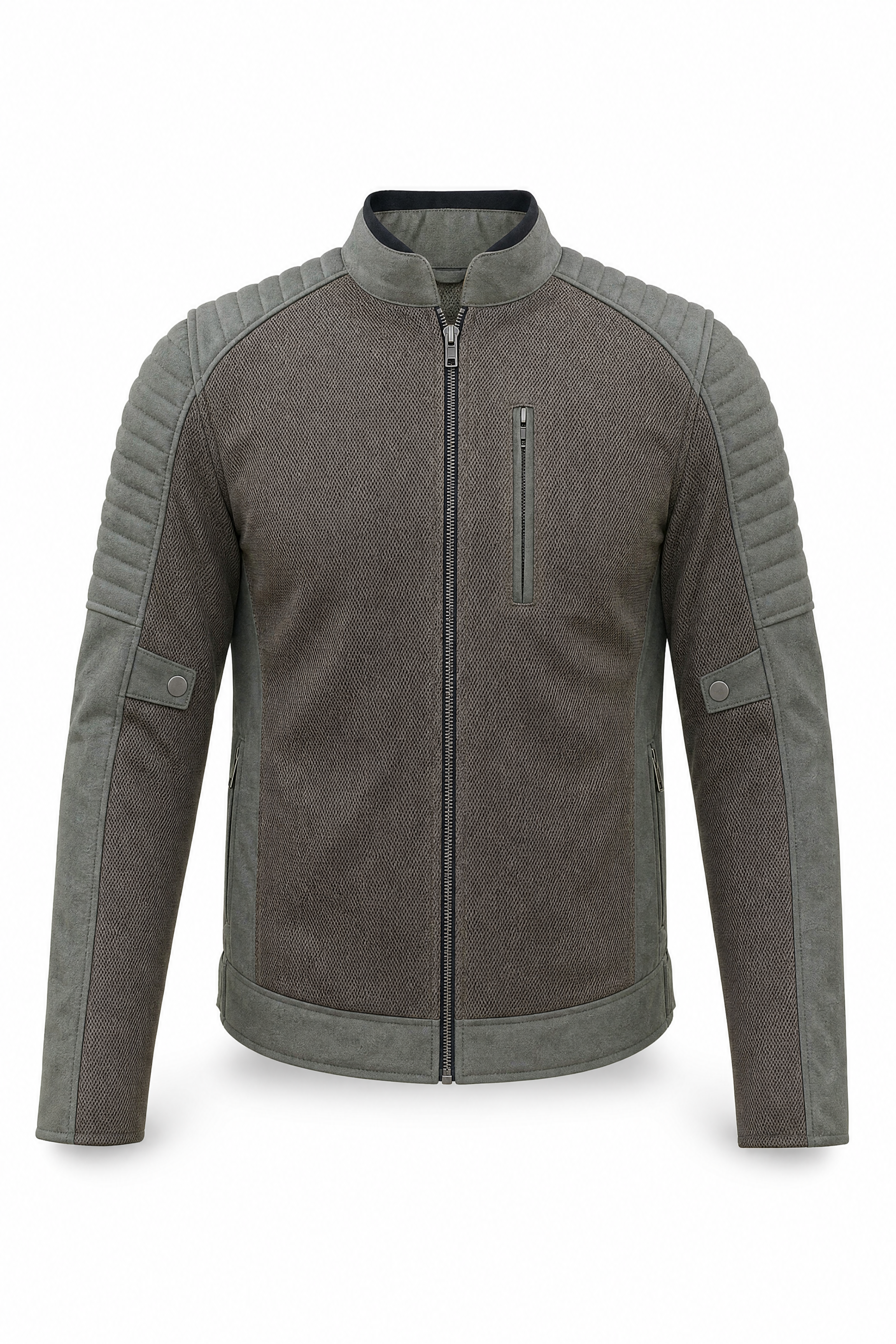 Men's Mesh Canvas Biker Jacket  CE AA Dark Brown with Grey Accents - OZ MOTOGEAR