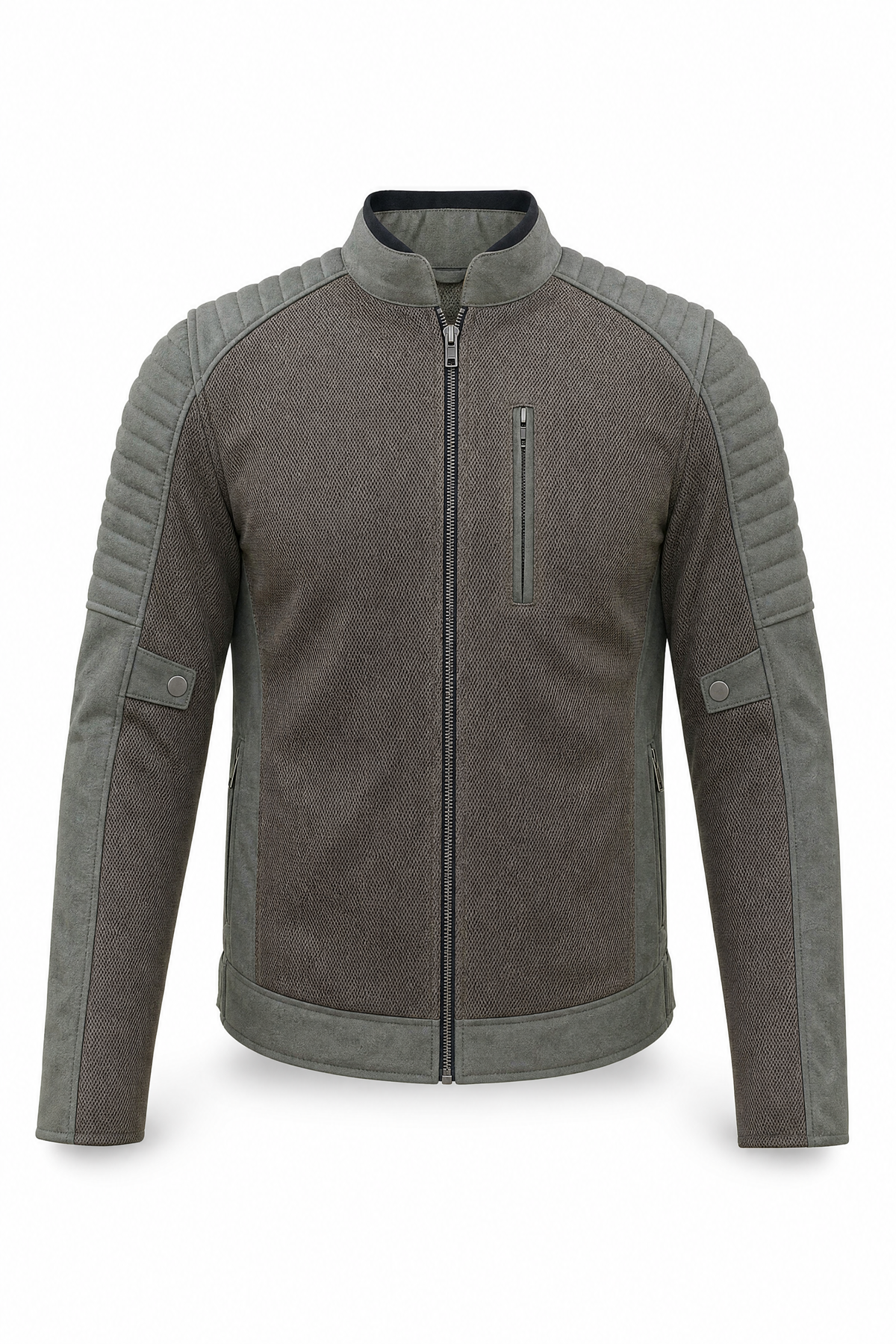 Men's Mesh Canvas Biker Jacket  CE AA Dark Brown with Grey Accents - OZ MOTOGEAR