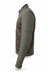 Men's Mesh Canvas Biker Jacket  CE AA Dark Brown with Grey Accents - OZ MOTOGEAR