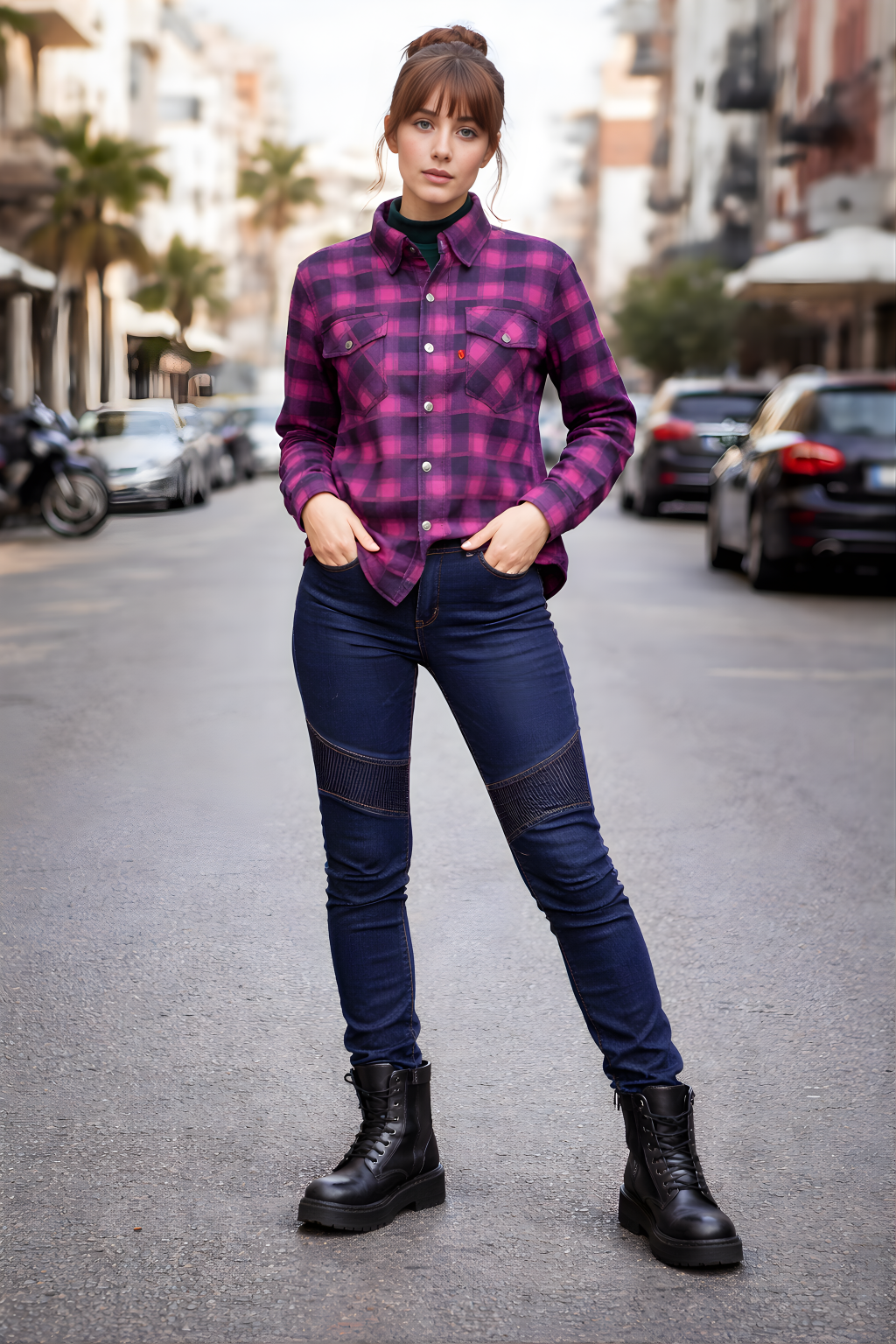 Ladies Armored Pant Denim Blue - OZ MOTOGEAR