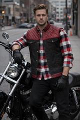 Men's Leather Vest | Denim Combo Black & Mahroon - OZ MOTOGEAR
