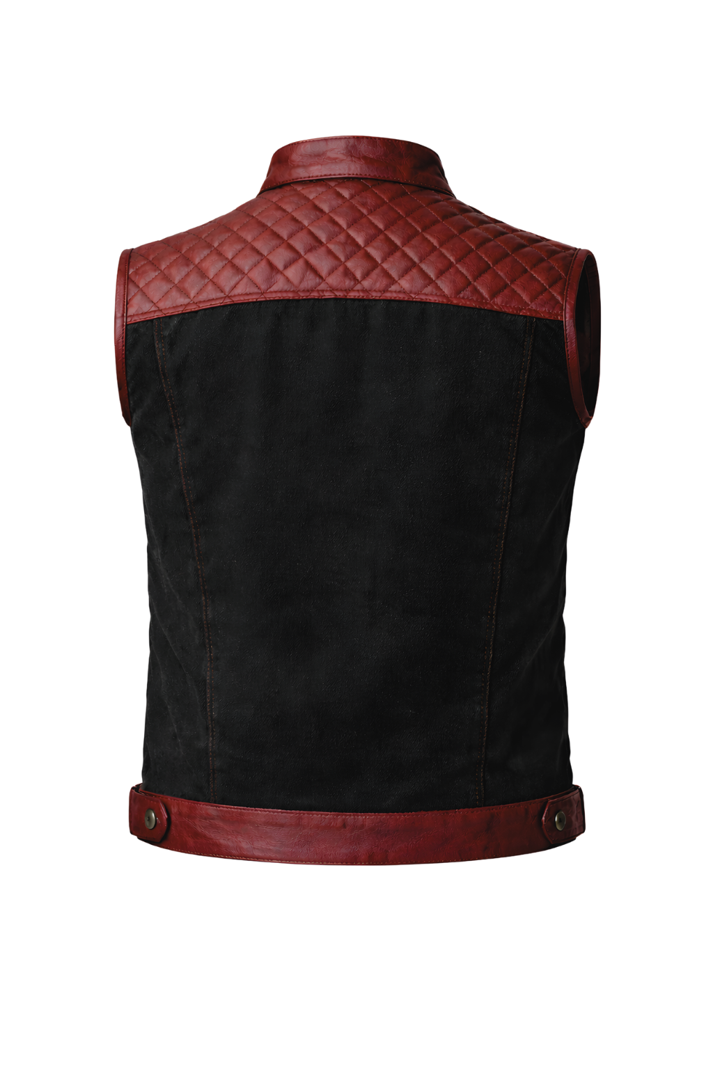 Men's Leather Vest | Denim Combo Black & Mahroon - OZ MOTOGEAR