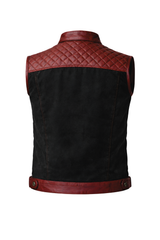 Men's Leather Vest | Denim Combo Black & Mahroon - OZ MOTOGEAR