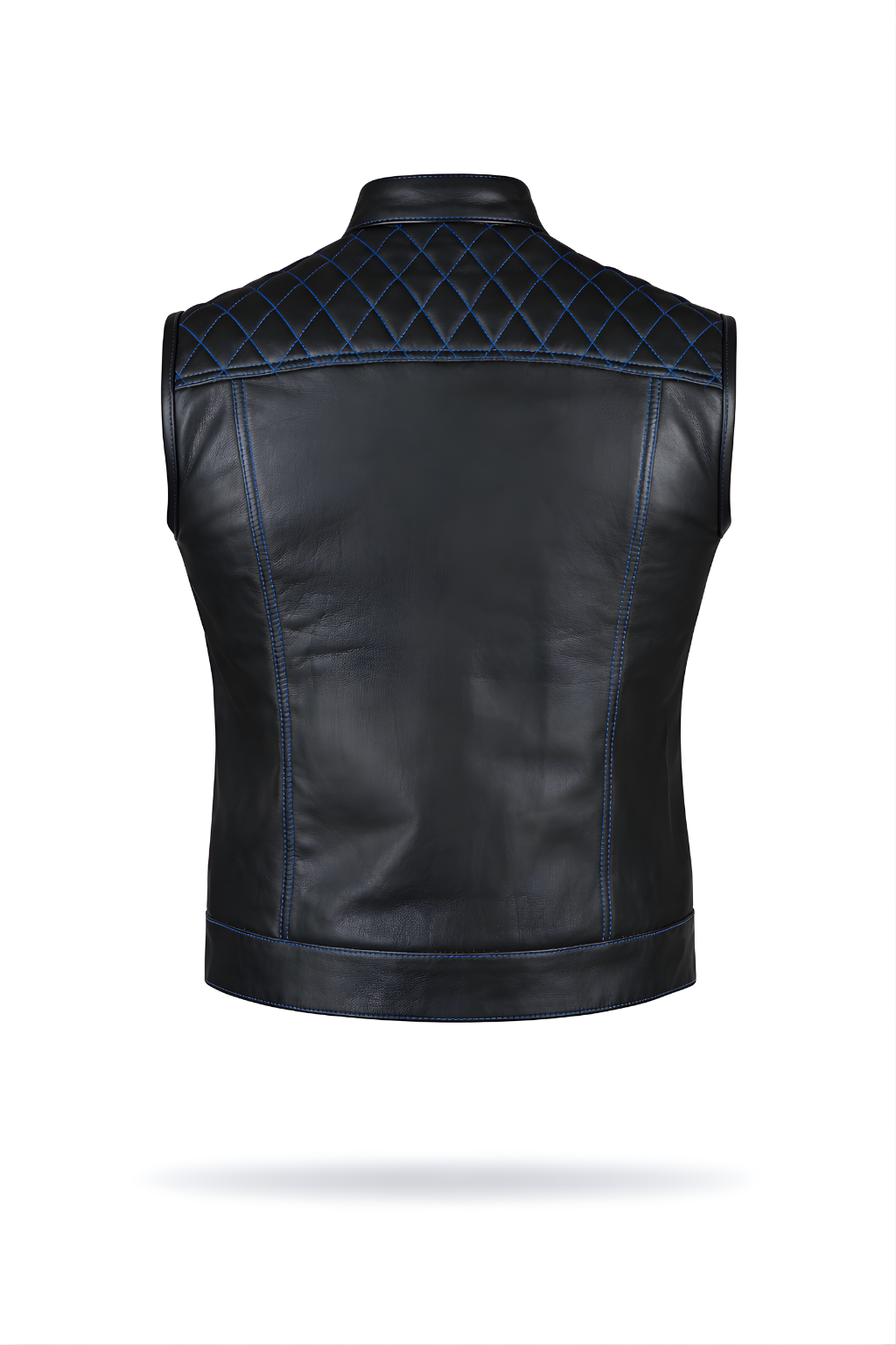 Men's Motorbike Leather Vest Quilted Blue - OZ MOTOGEAR