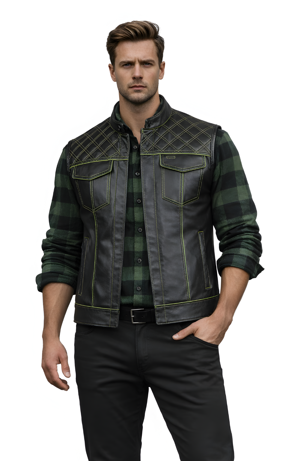 Men's Motorbike Vest Black & Green - OZ MOTOGEAR