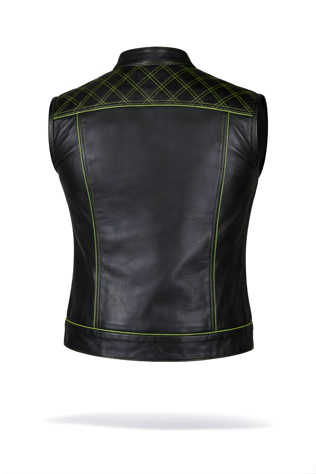 Men's Motorbike Leather Vest Black & Green - OZ MOTOGEAR