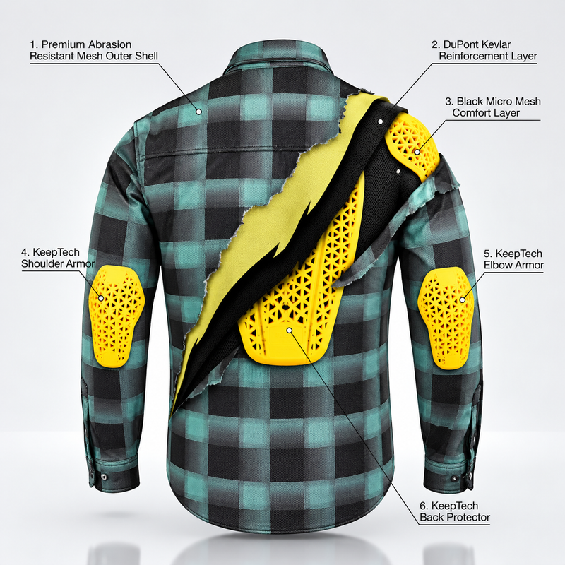 Men's Drifter Mesh Shirt Emrald Check - Level 2 Protected - OZ MOTOGEAR