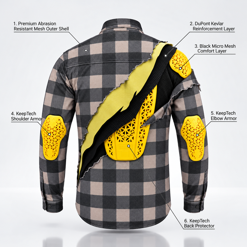 Men's Drifter Mesh Shirt Grey Check - Level 2 Protected - OZ MOTOGEAR