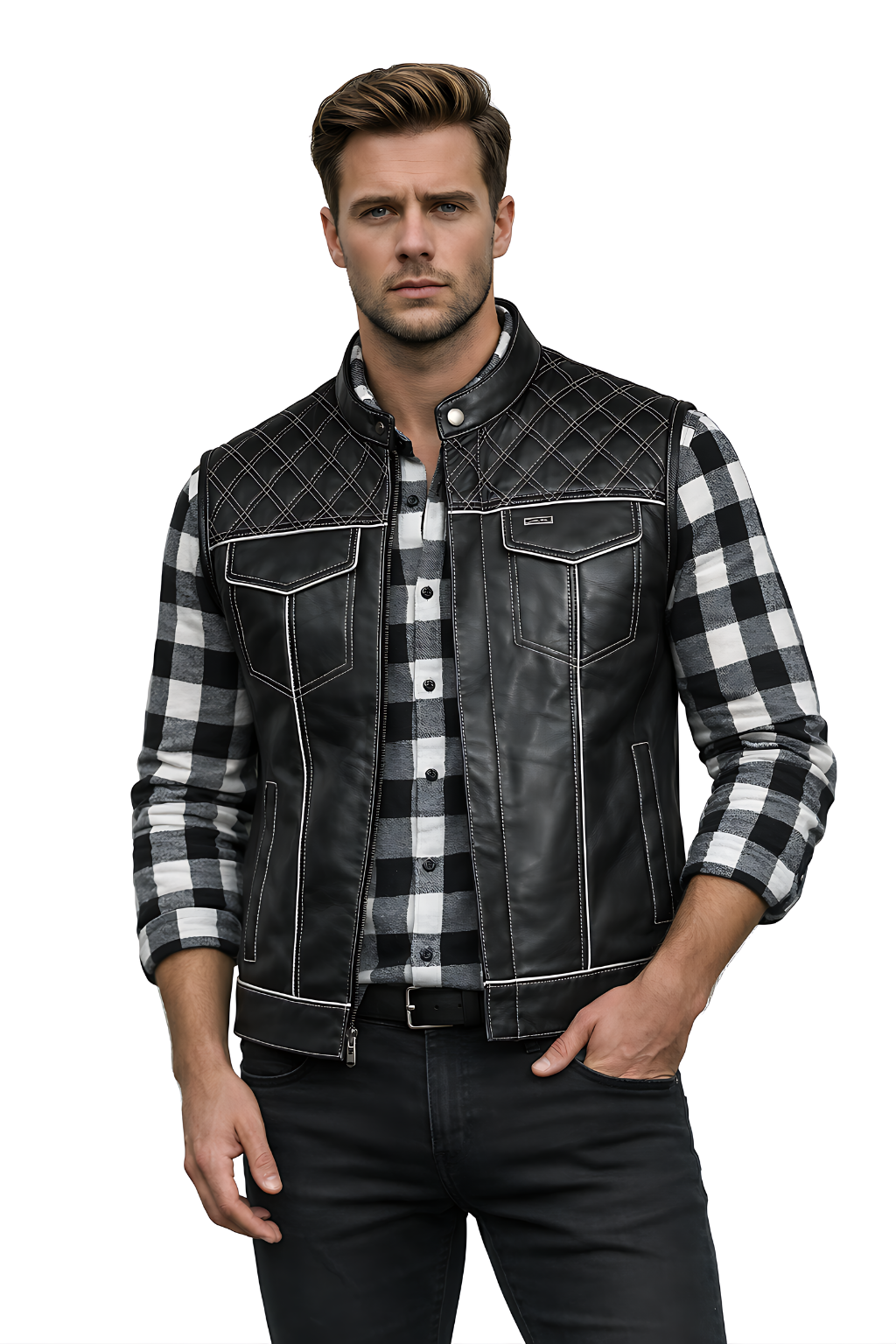 Men's Motorbike Vest Black & White - OZ MOTOGEAR
