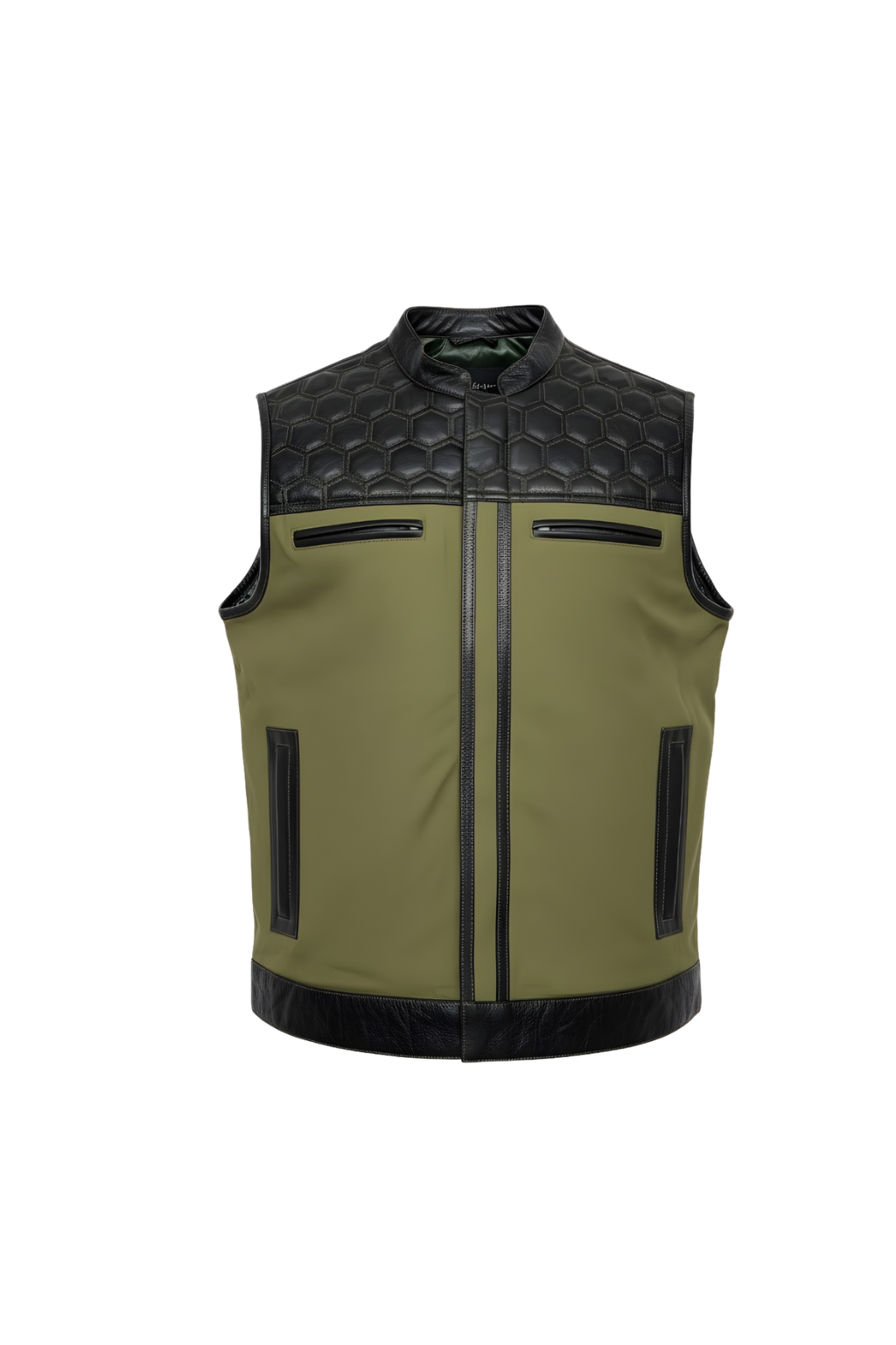 Men's Hexa Leather™ Vest Olive Green - OZ MOTOGEAR