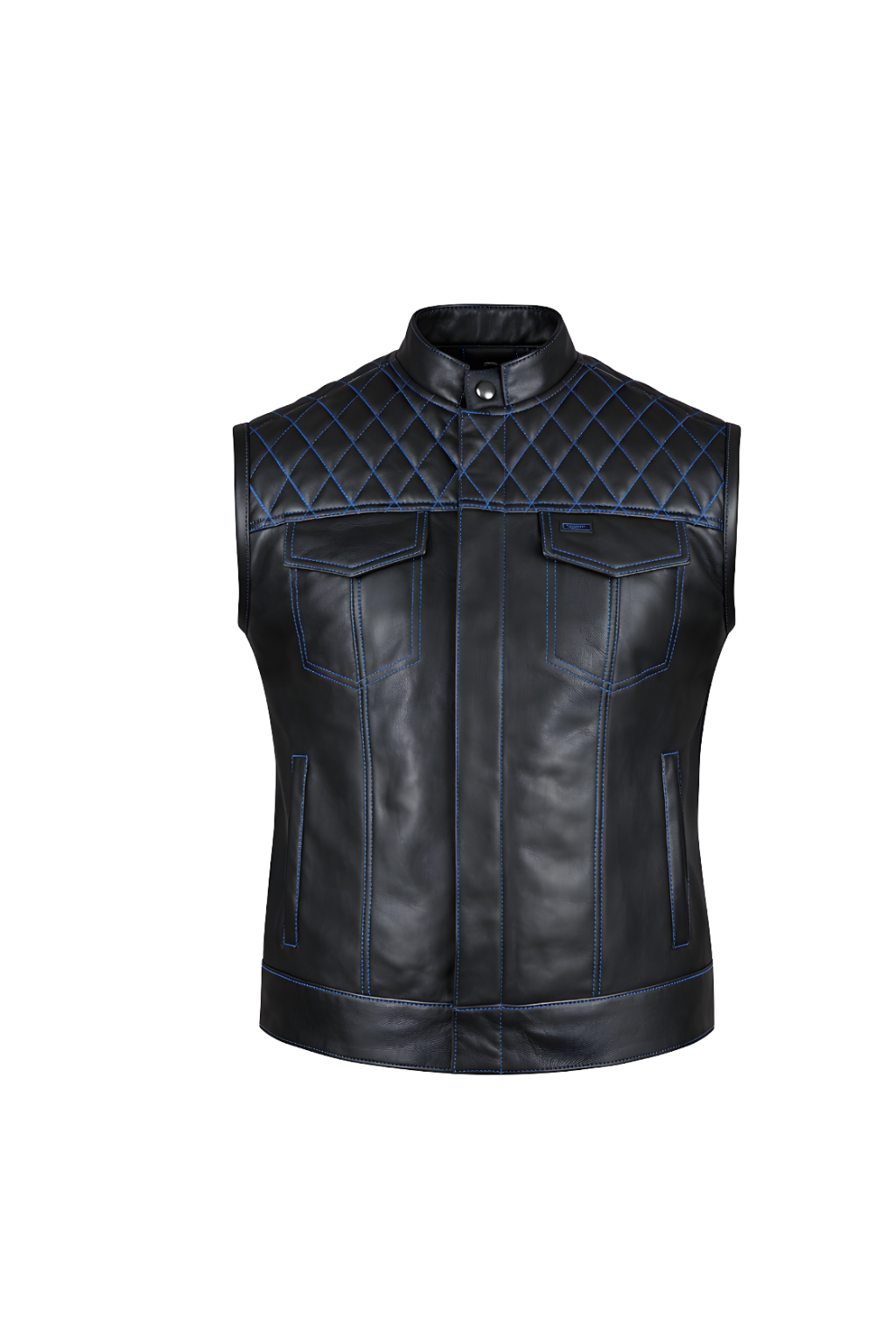 Men's Motorbike Leather Vest Quilted Blue - OZ MOTOGEAR