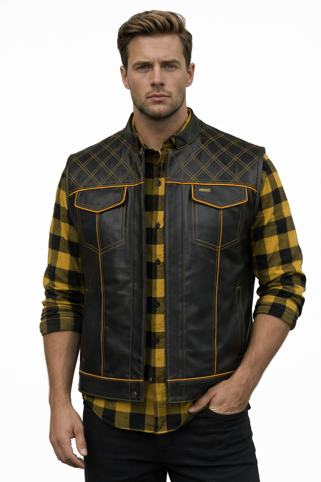 Men's Motorbike Vest Yellow & Black - OZ MOTOGEAR