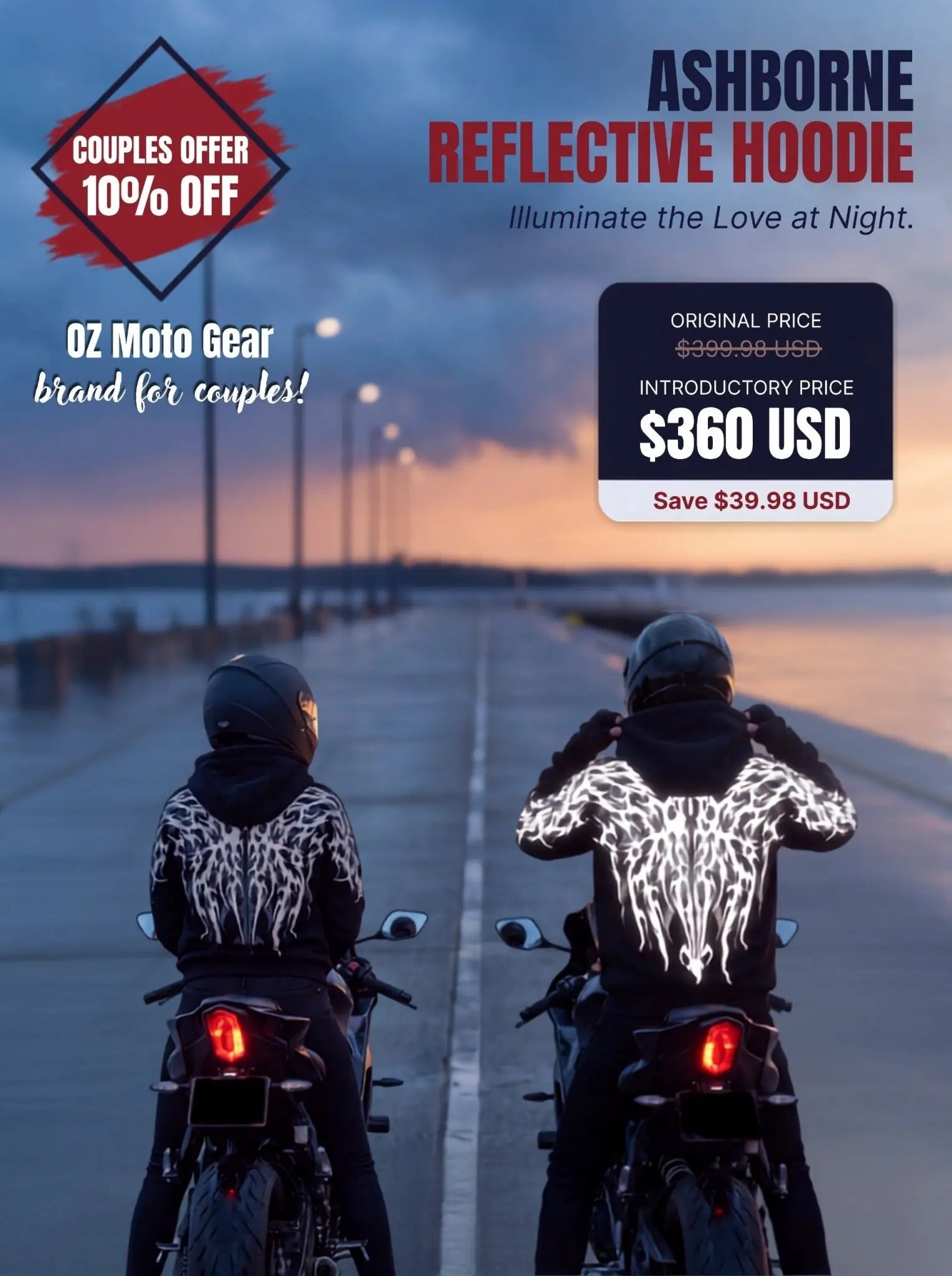 Ashborne Motorcycle Reflective Hoodie BUNDLE - CE AA Certified Black - OZ MOTOGEAR