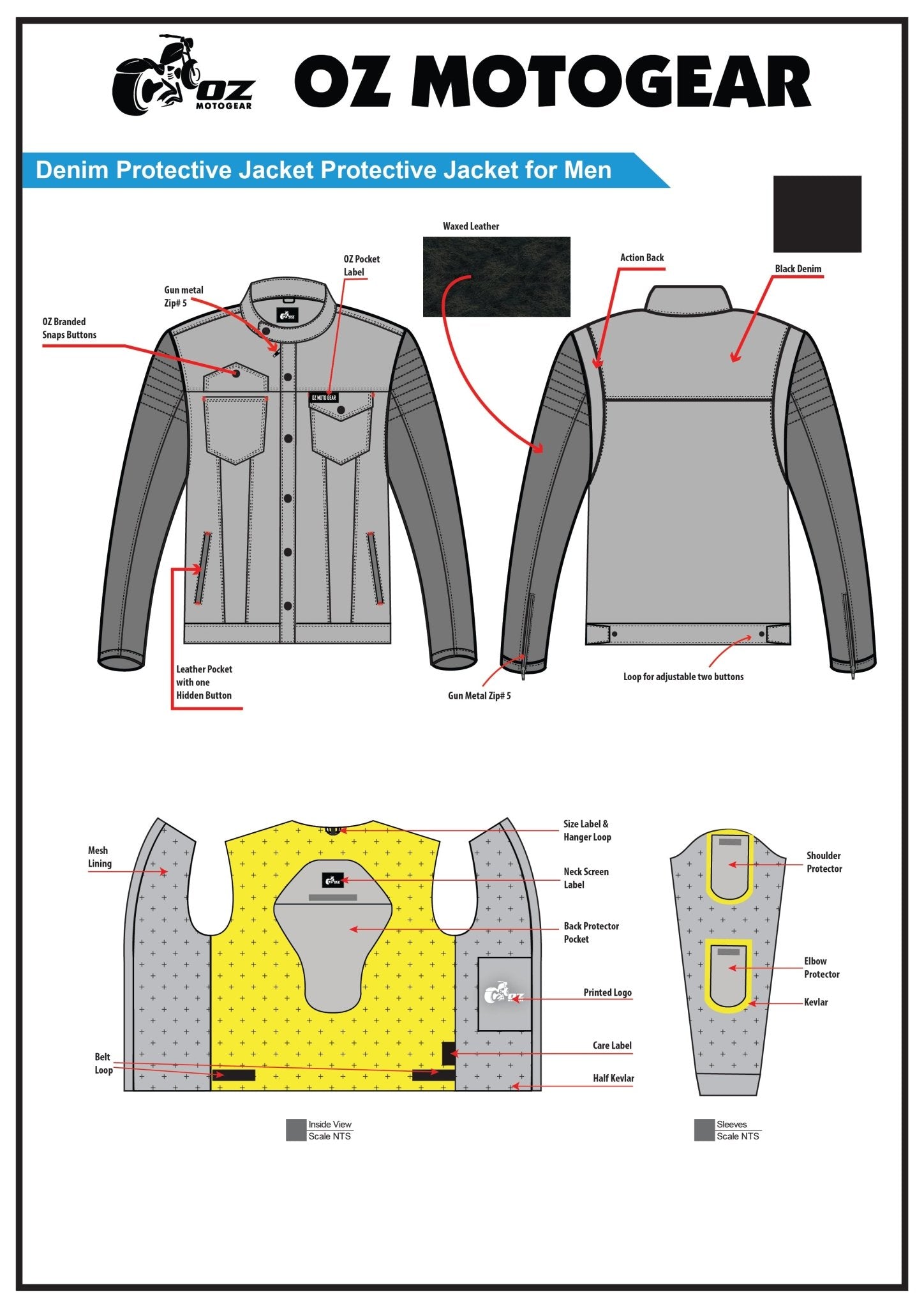 Denim Protective Jacket | Protective Jacket for Men - Oz Motogear